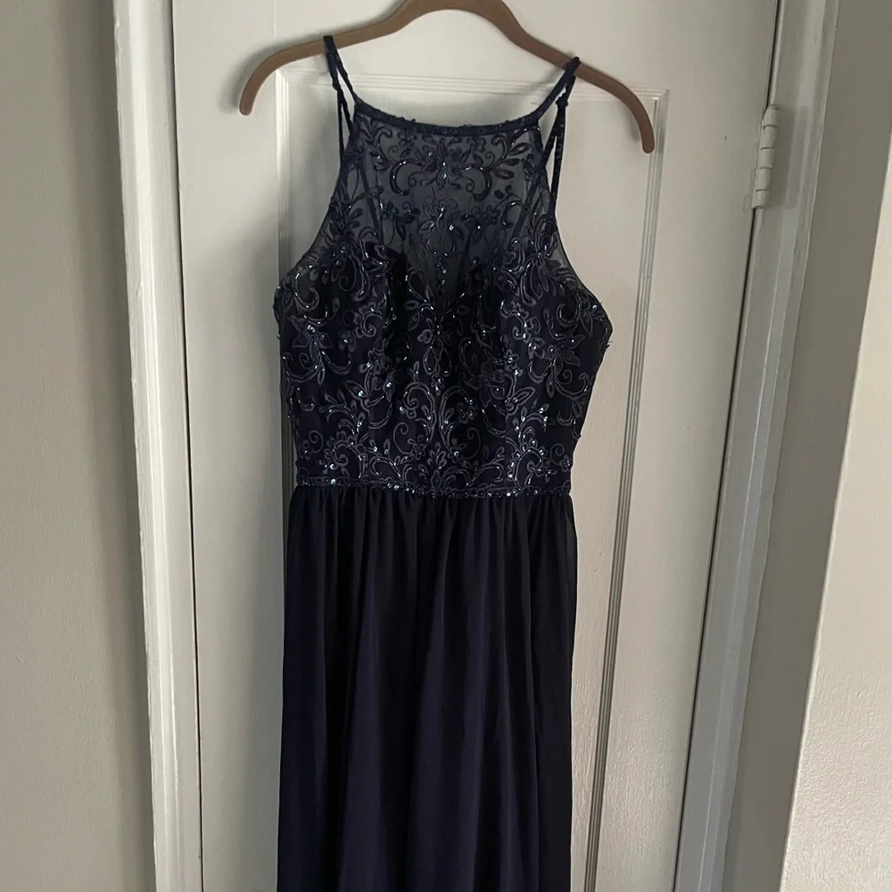 Mori Lee 21589 Navy floral embroidered Dress - Picture 3 of 6